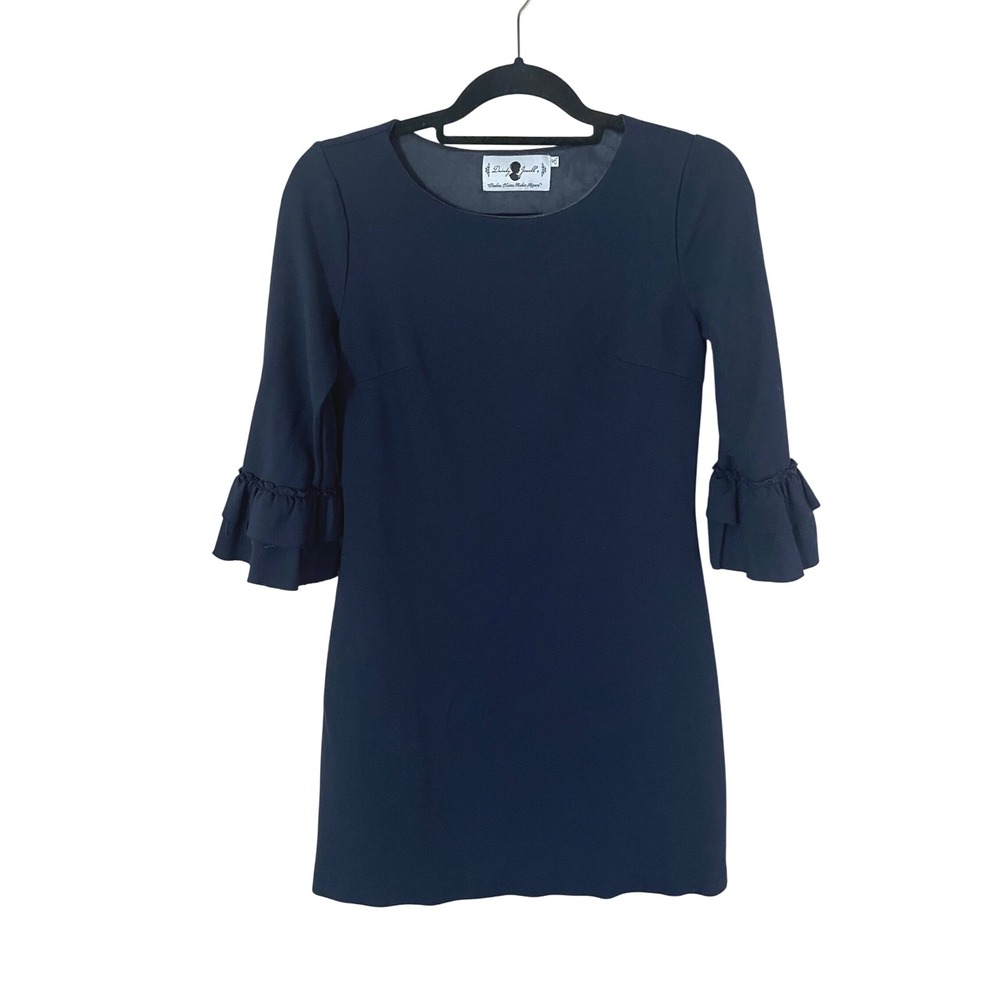 Dainty Jewells Navy Blue Dress Tiered Ruffle Sleeve Modest‎ Career Minimalist S